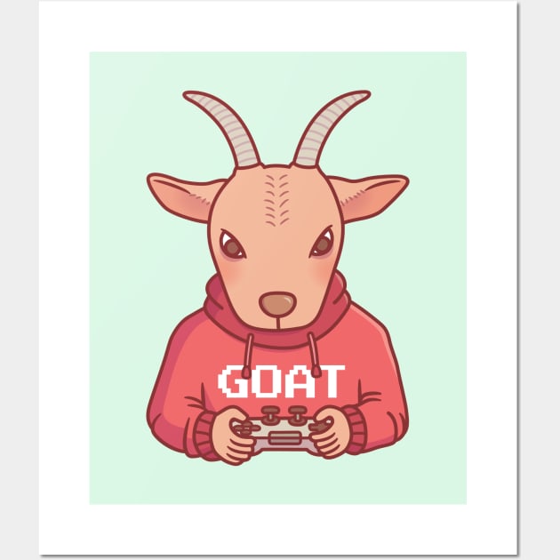 Funny Goat Gamer Playing Video Games Wall Art by rustydoodle